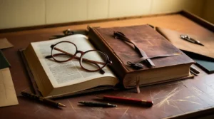Leonardo phoenix a worn leatherbound book lies open on a clutt
