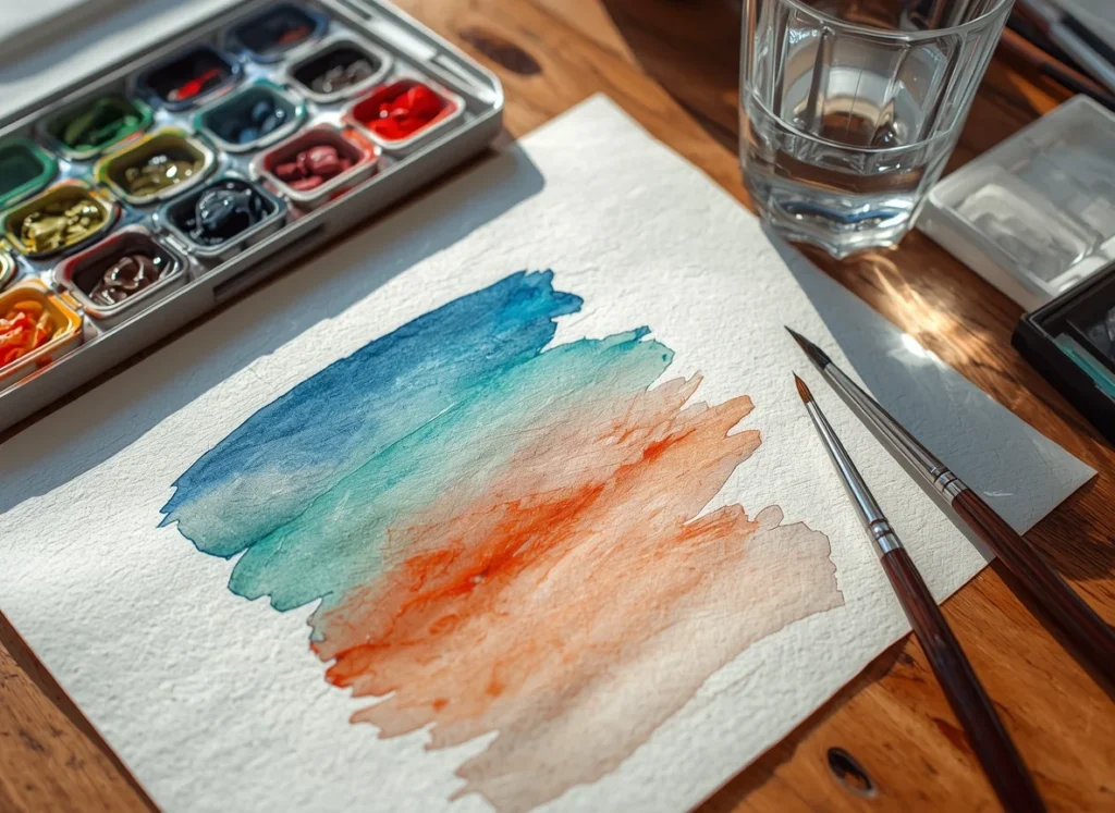 Lucid origin hotorealistic close up of a watercolor painting in progress on textured paper wi