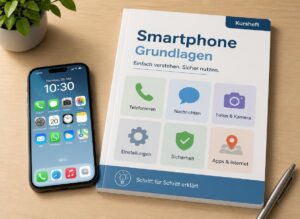 Gpt image 2 Ein Smartphone liegt neben einem einfachen gut strukturierten Kursheft „Smartp
